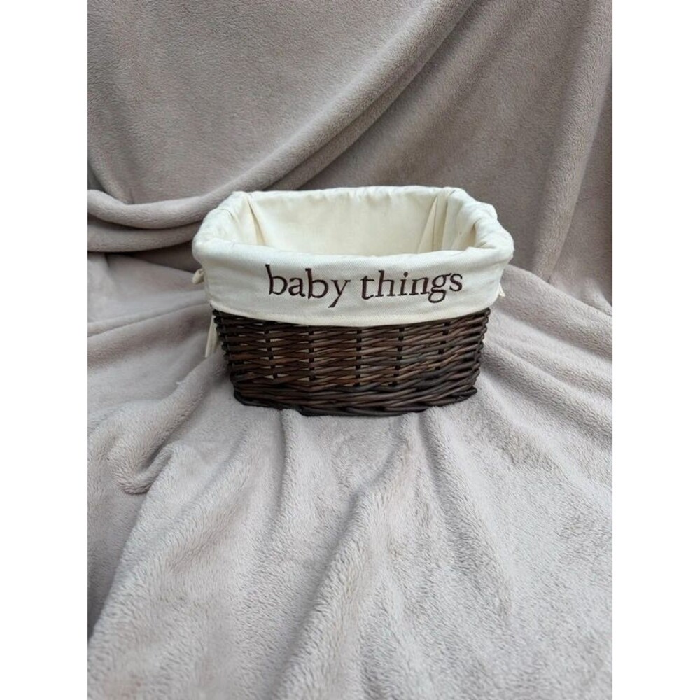 "baby things" Dark Wicker Nursery Storage Basket with Cream Liner